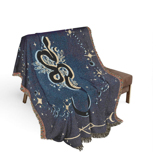 Celestial Serpent Woven Blanket — Starry Moon Boho Throw