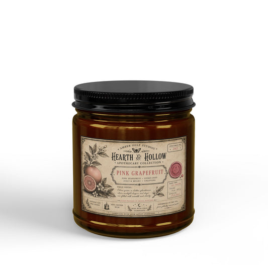 Pink Grapefruit Soy Candle — Scented Amber Jar