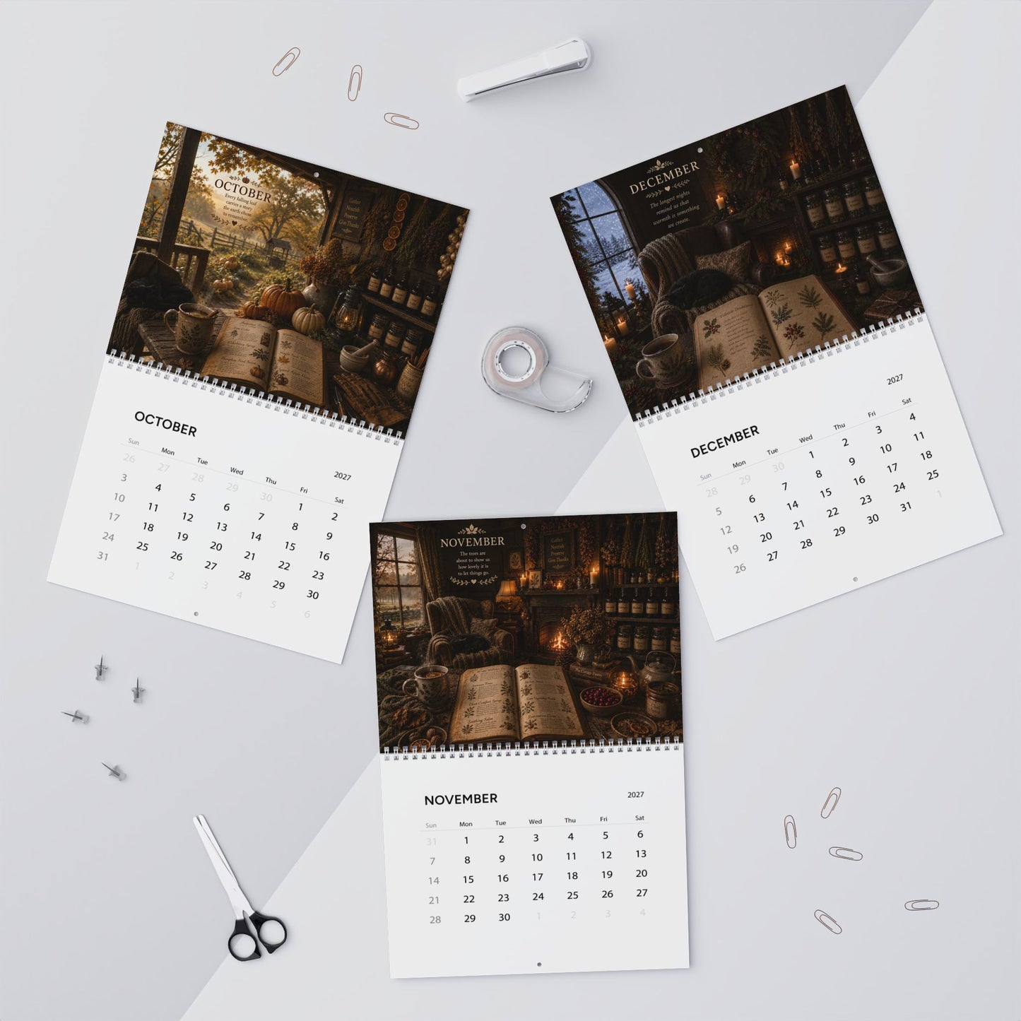 Wall Calendar — 2026 Witchy Cottage & Harvest Art Calendar