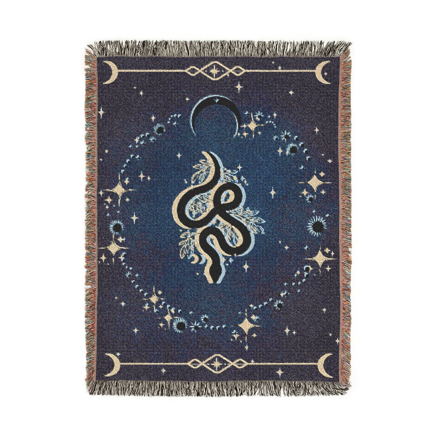 Celestial Serpent Woven Blanket — Starry Moon Boho Throw