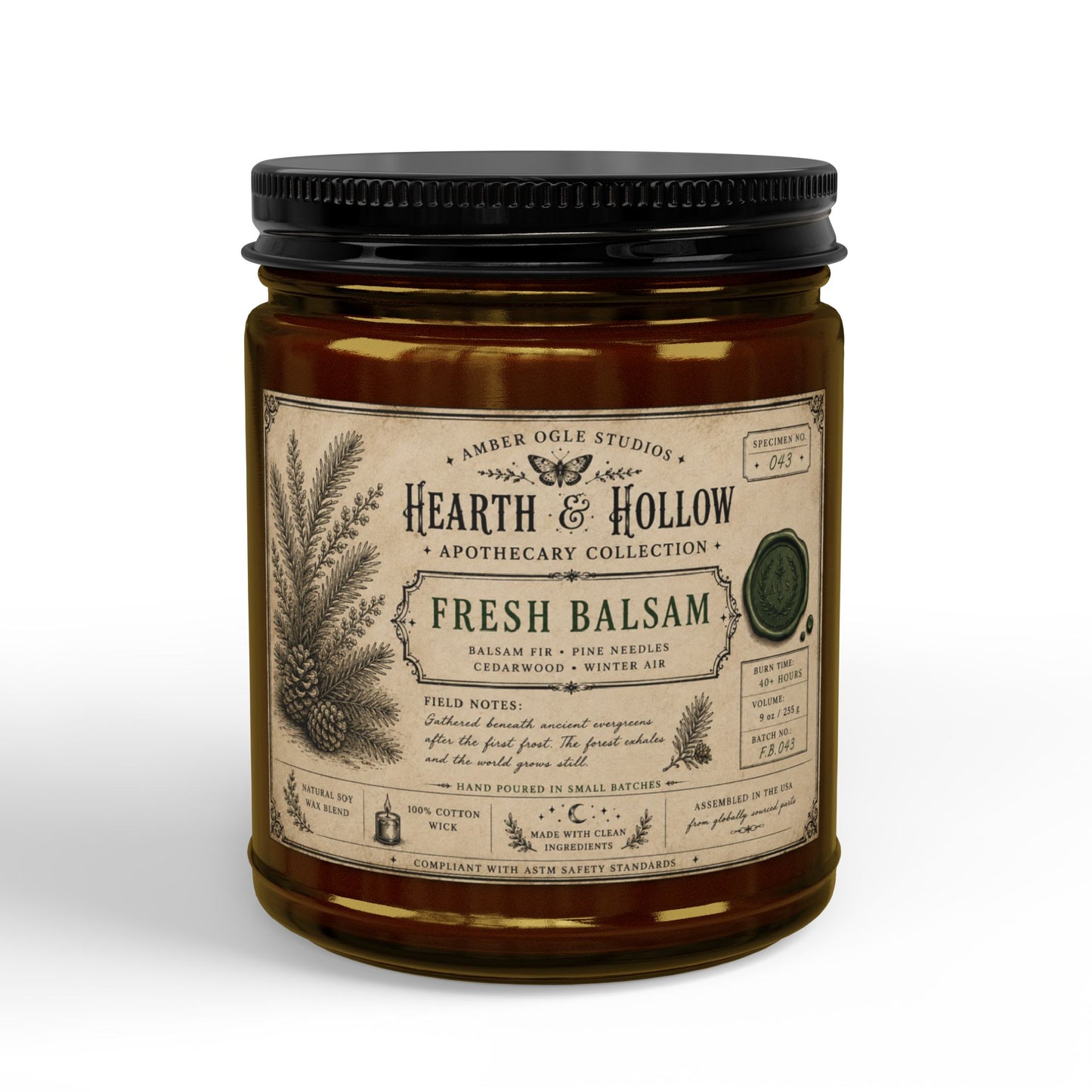 Fresh Balsam Soy Candle — Amber Jar Scented Candle (4oz & 9oz)