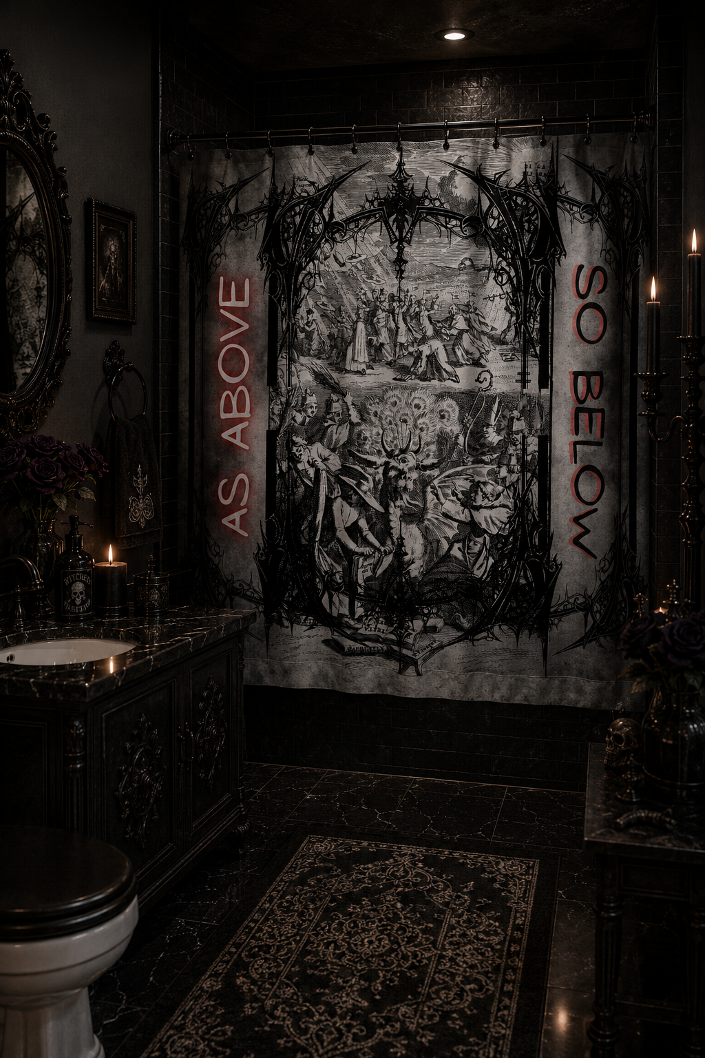 As Above So Below Gothic Shower Curtain — Occult Altar Bathroom Decor