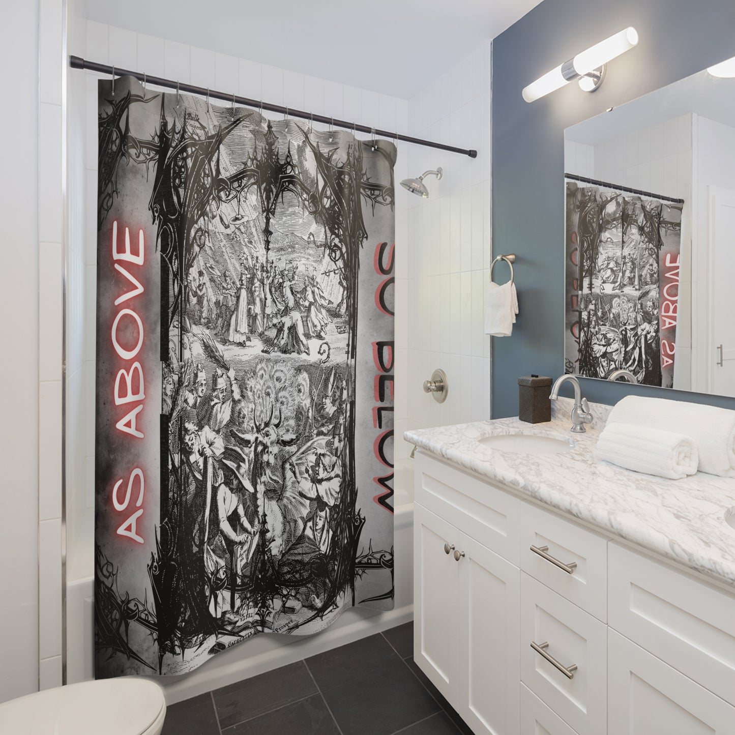 As Above So Below Gothic Shower Curtain — Occult Altar Bathroom Decor