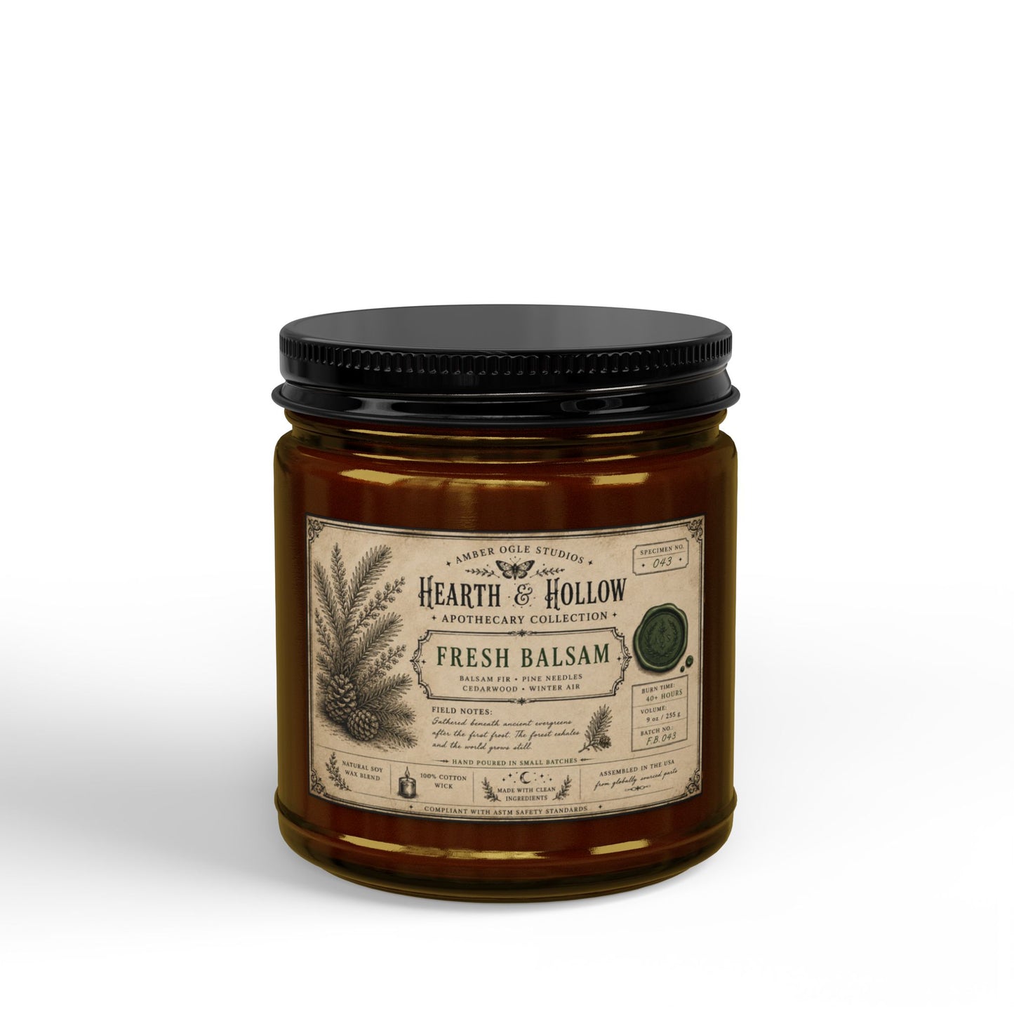 Fresh Balsam Soy Candle — Amber Jar Scented Candle (4oz & 9oz)